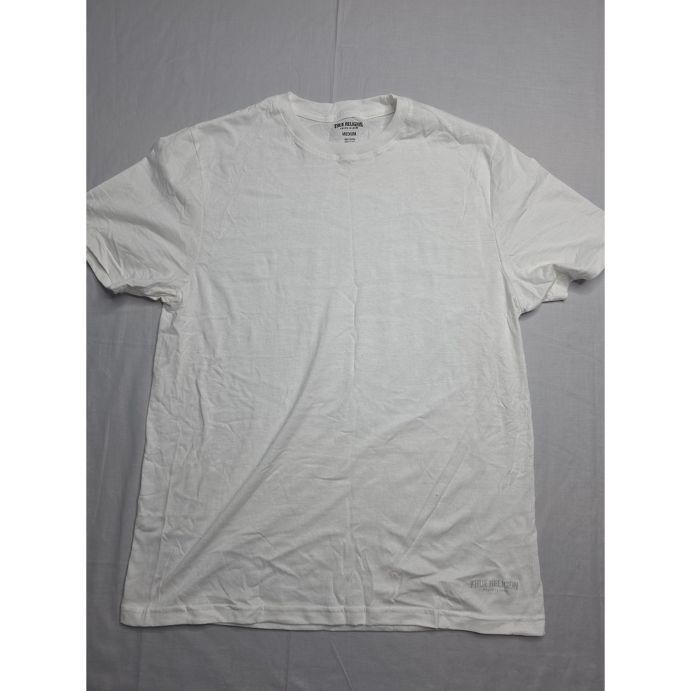 True Religion T-Shirt Men's Medium White 100% Cotton Logo Short Sleeve Crew Neck